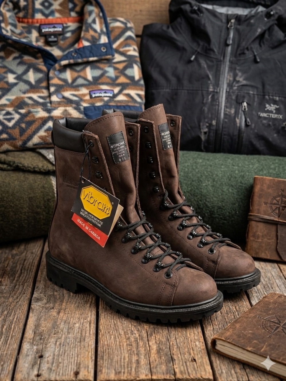 Korona Made in Canada Brown Leather Vibram Sole Boots Size 8.5